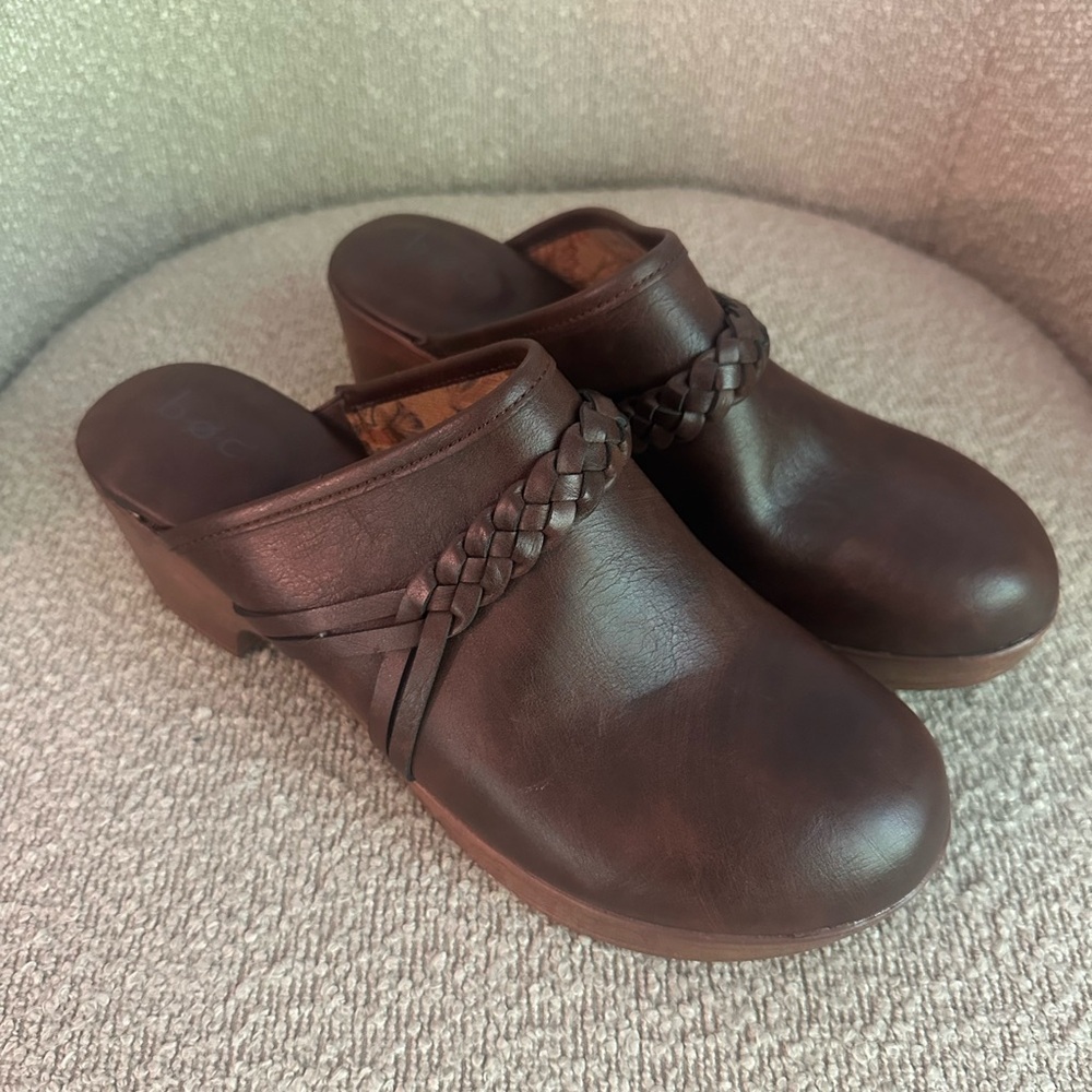 B.O.C.‎ Born Brown Braided Heeled Clogs Womens 10 Slip On Mule Shoes New